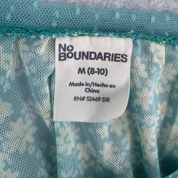 No Boundaries Top Womens M Teal Floral Sheer Crop Y2K Milkmaid Cottagecore Fairy - Picture 4 of 10